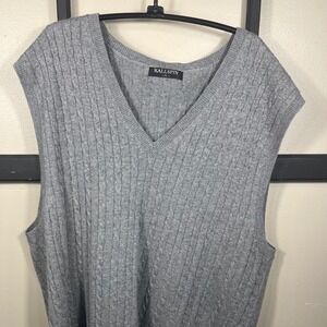 KALLSPIN Men's Gray Cable Knit Sweater Vest V-Neck Classic XL